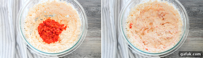 mixing pimento cheese