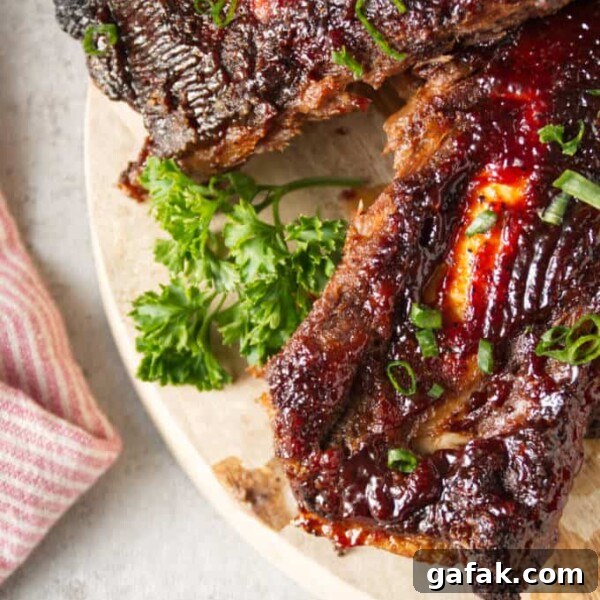 air fryer beef back ribs cooked and sliced on wood butcher block