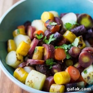 Roasted Rainbow Carrots - chopped in bowl