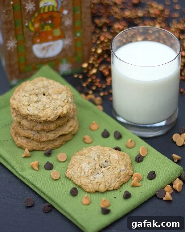 Triple-Chip Oatmeal Cookies Recipe — Chewy Oats & Chocolate Chips 2 triple chip oatmeal cookies tall
