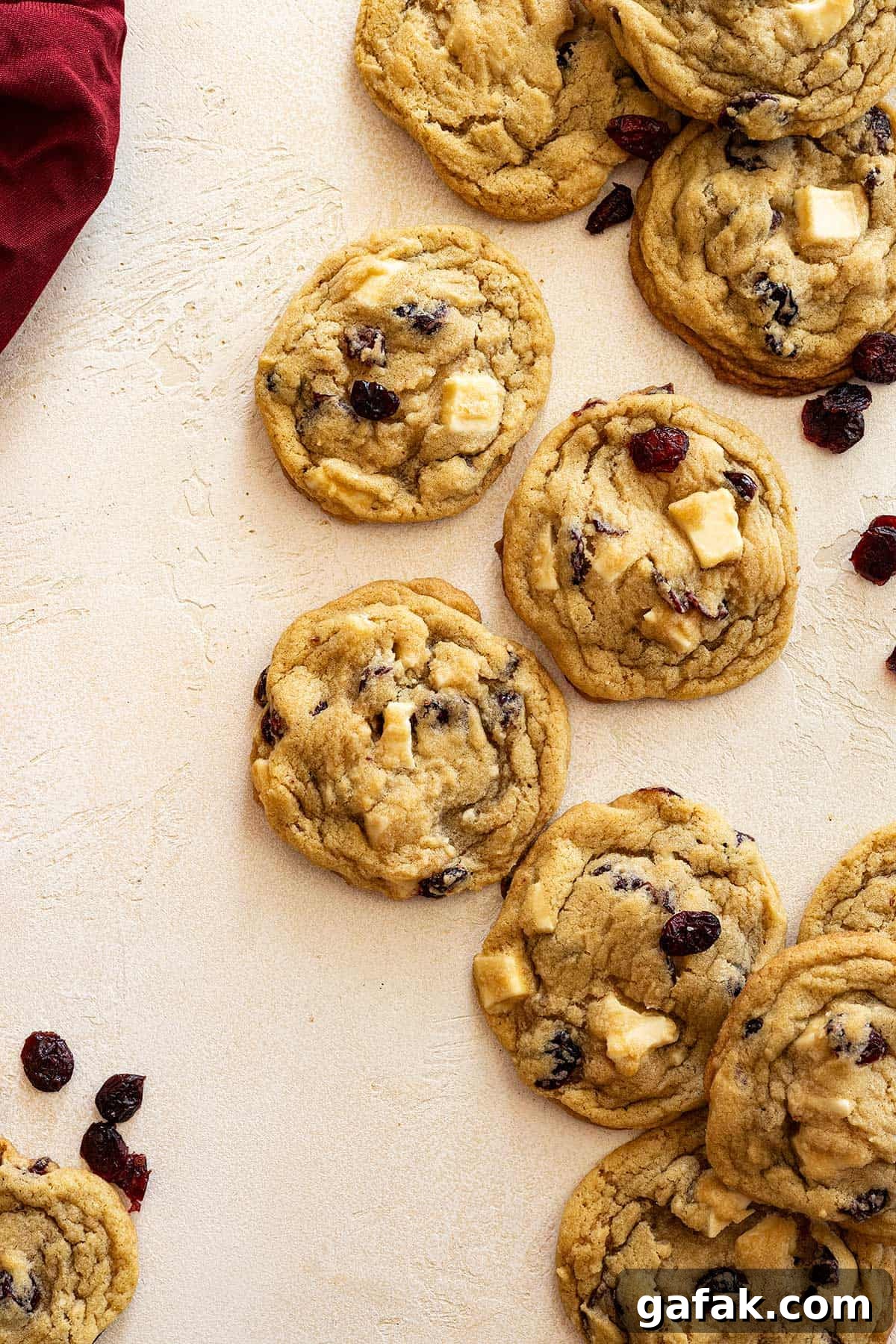 Overhead view of cookies spread out.