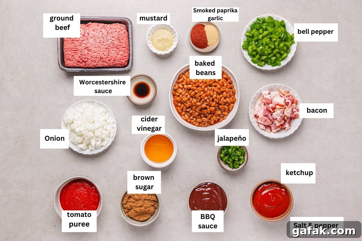 Savory Baked Beans with Seasoned Ground Beef Recipe 3 The ingredients needed to make the beef and meet recipe.