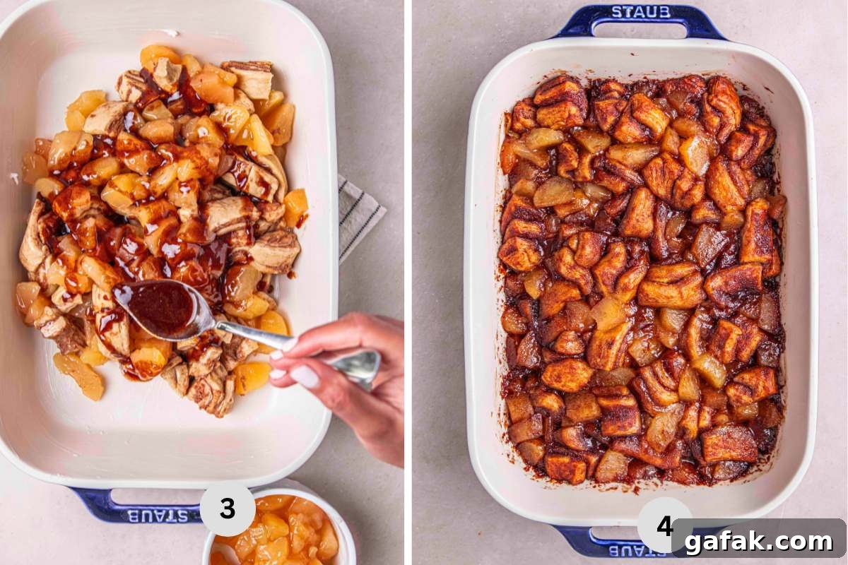 Apple Pie-Filled Cinnamon Rolls: Cinnamon Rolls with Apple Filling 6 Combining the canned apples with the cinnamon dough and melted butter syrup.