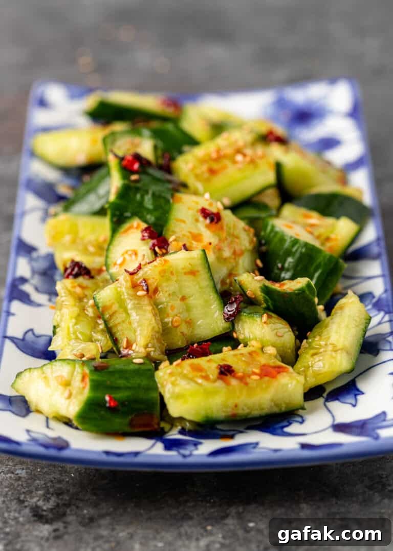 plate of spicy smashed cucumber salad