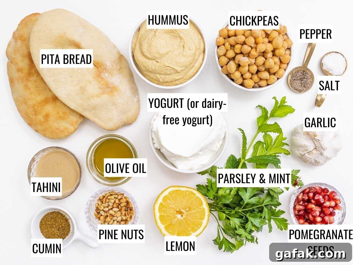 Fatteh with Pita, Hummus, and Creamy Yogurt Bowl 4 Fatteh ingredients