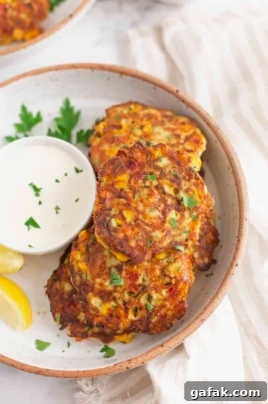 A plate of zucchini corn fritters.