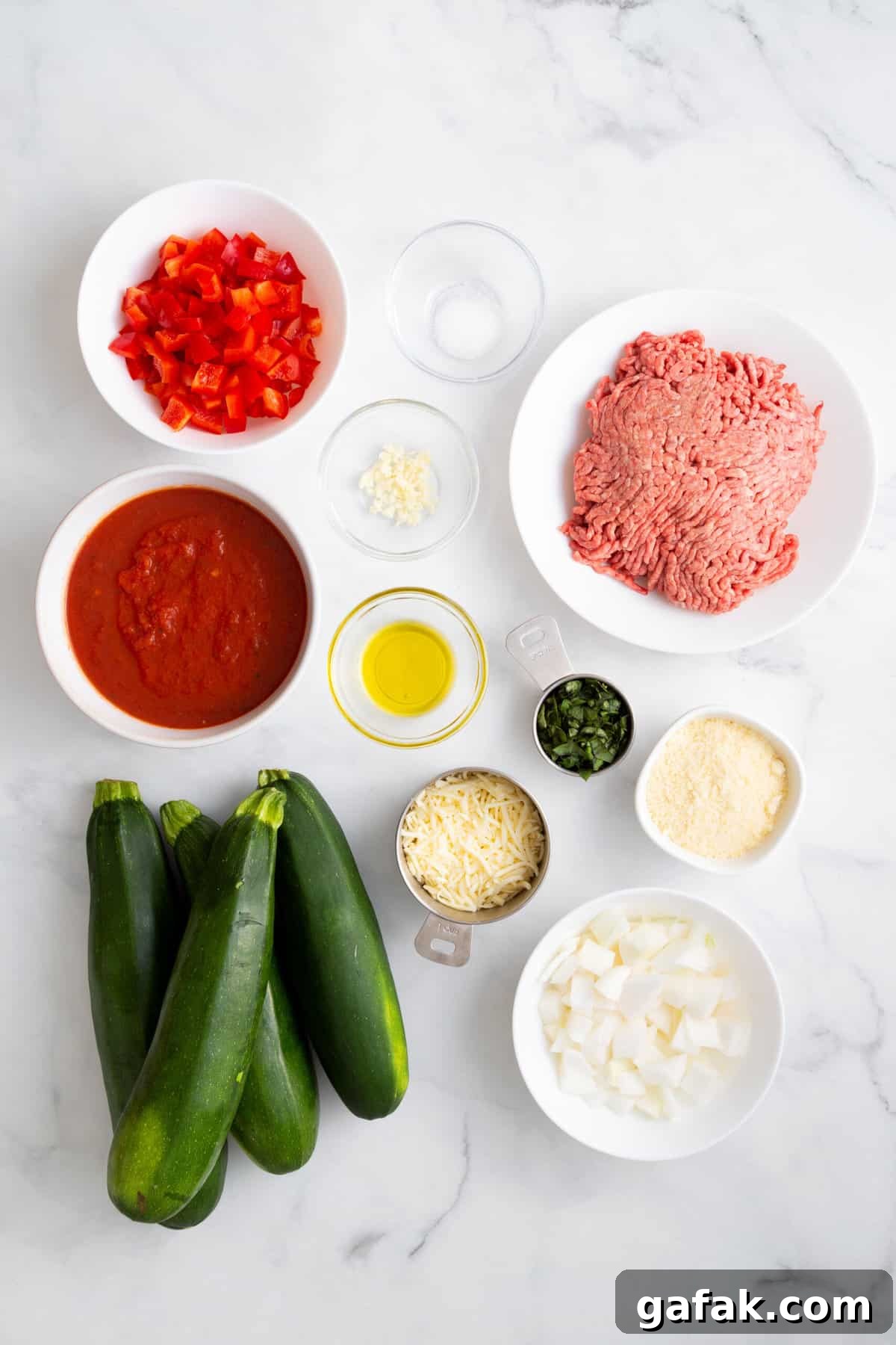 ingredients to make stuffed zucchini.