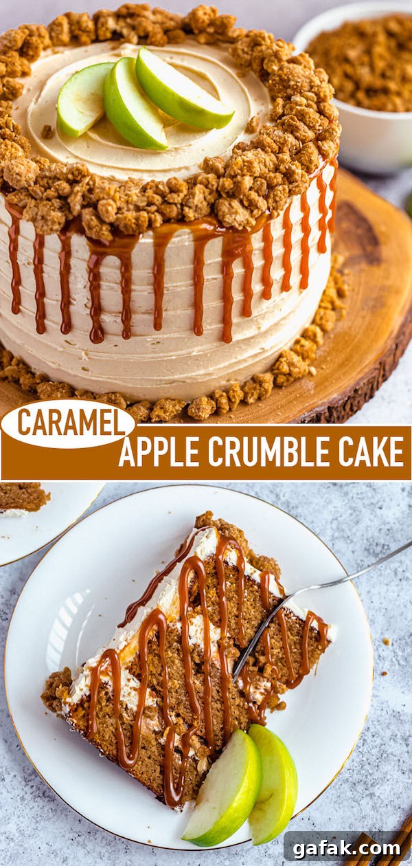 caramel apple crumble cake long pin image