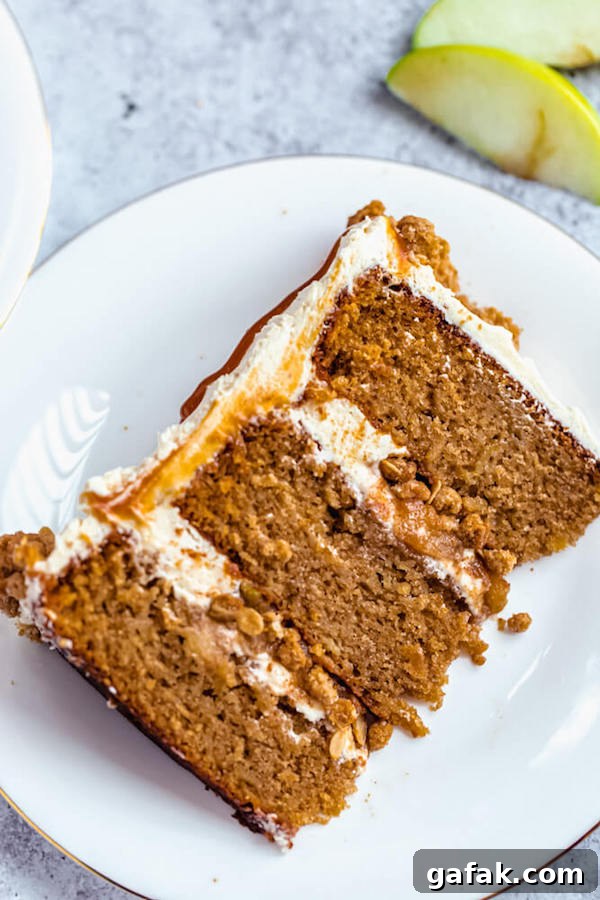 slice of apple crumble cake on a plate