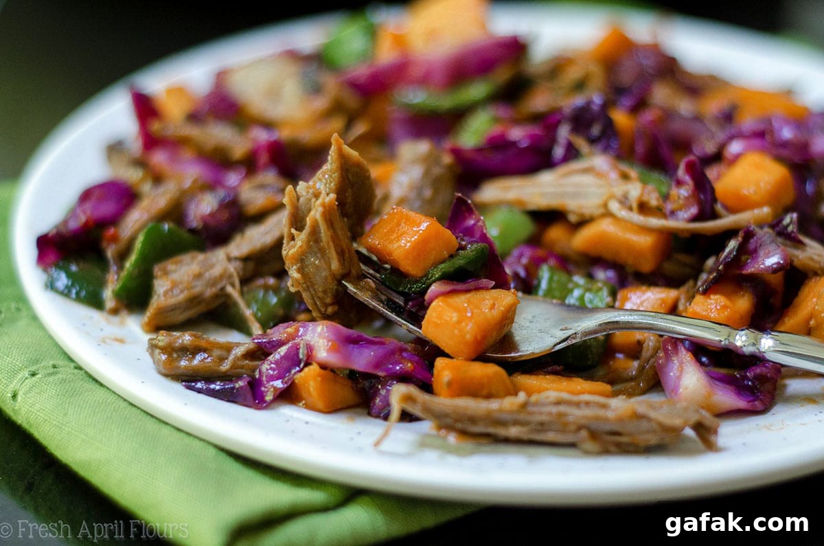 BBQ Brisket Hash close-up with vegetables