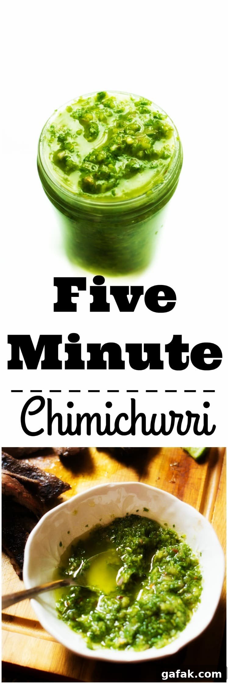 My 5 minute chimichurri sauce has a secret ingredient that sets it apart from the rest! It comes together in just a few minutes with a couple of pulses in the food processor. This sauce packs loads of garlicky flavor and is a perfect sauce, marinade and dip for just about anything!