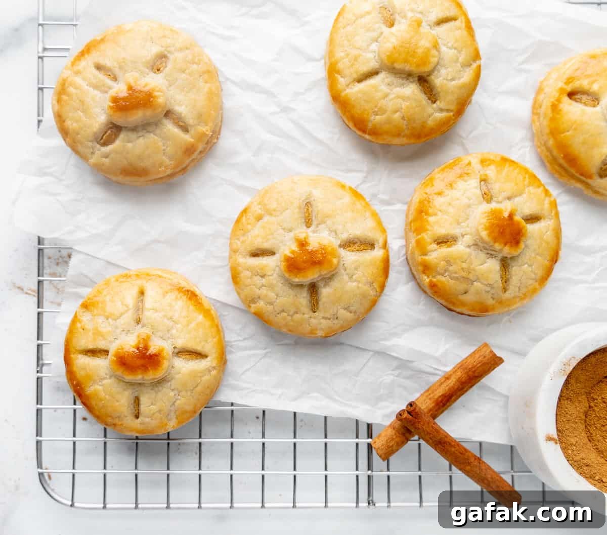 Mini Pumpkin Hand Pies: Flaky Autumn Pastry Recipe 16 Mini pies on a cooling rack with white parchment paper and cinnamon sticks on the side.