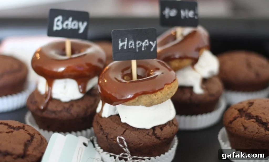 PaleOMG Caramel Donut & Ice Cream Topped Chocolate Birthday Cupcakes