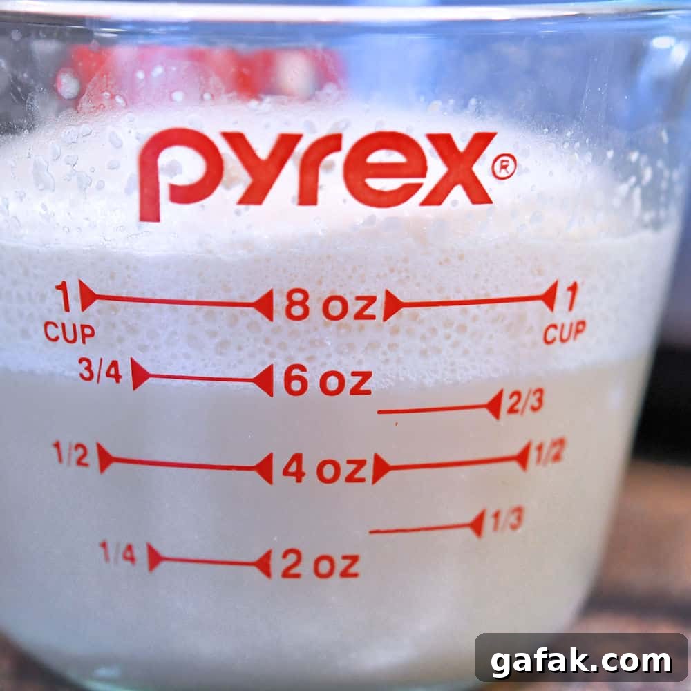 proofed yeast with a nice foam top in a glass measuring cup
