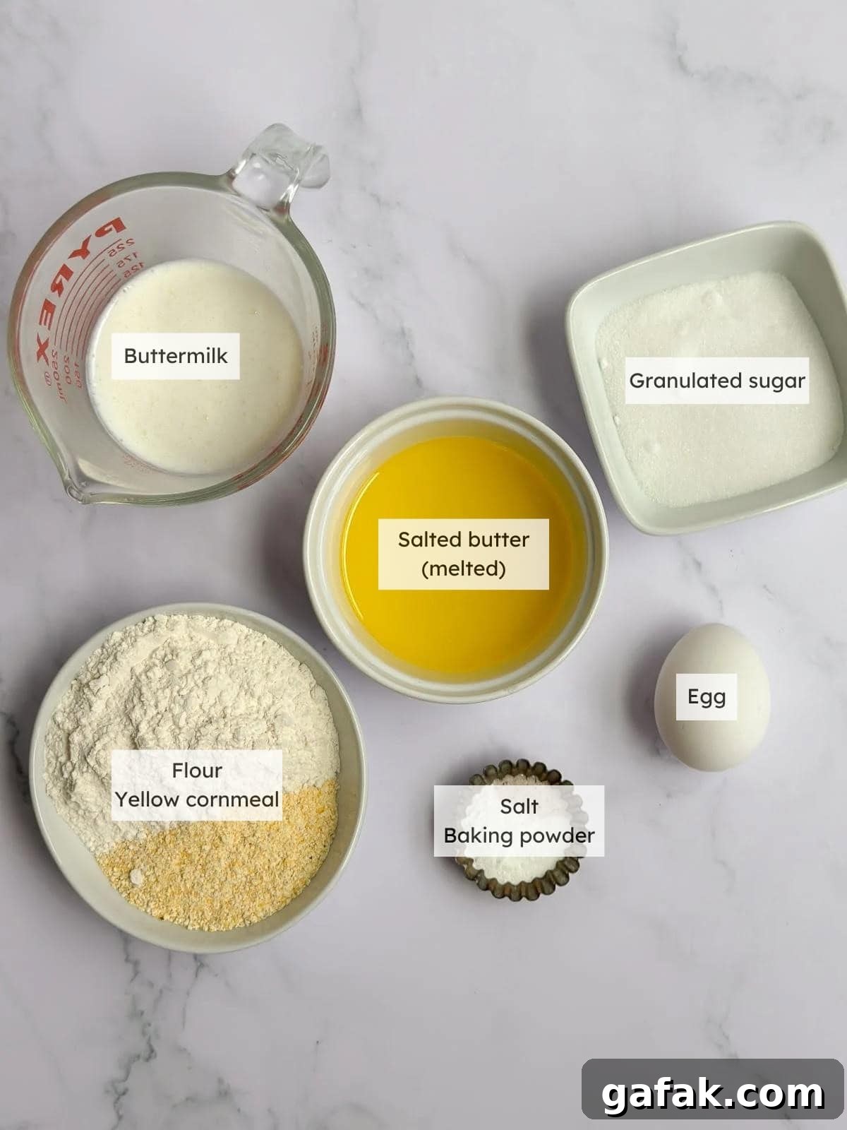 All the ingredients needed to make Small batch cornbread.