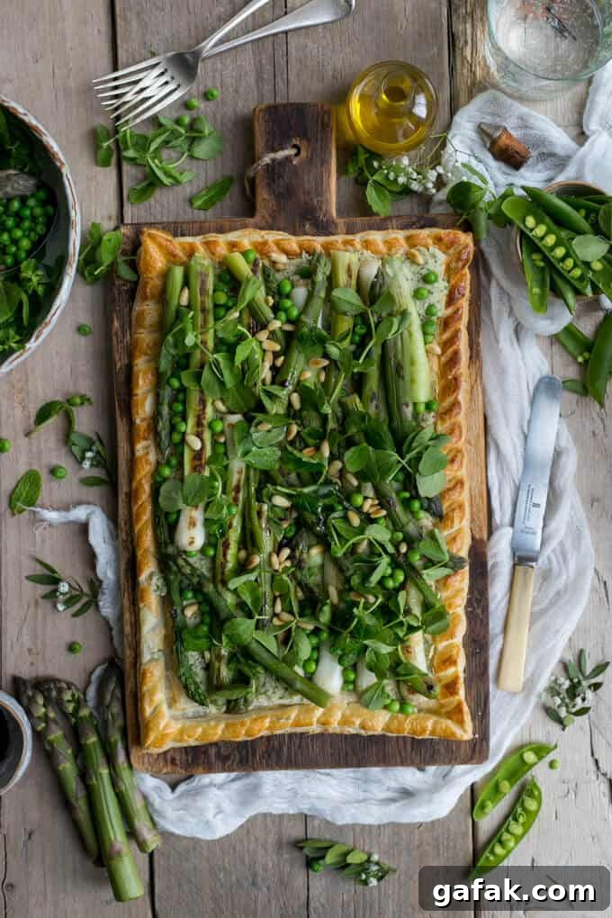 Charred asparagus tart with pea shoots and baby leeks | via @annabanana.co
