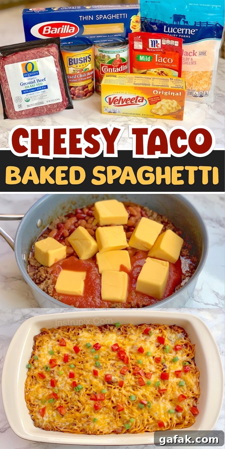 Cheesy Taco Baked Spaghetti