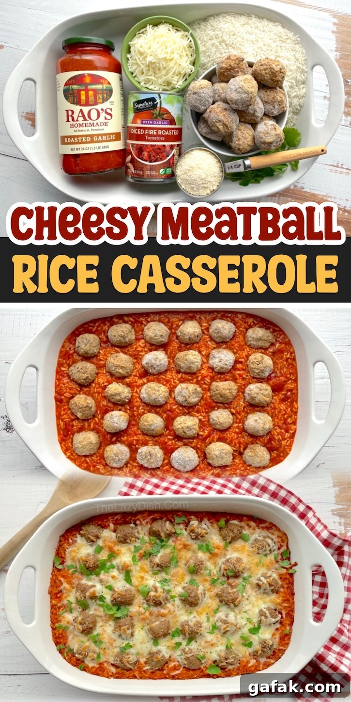 Dump and Bake Cheesy Meatball Rice Dinner Casserole