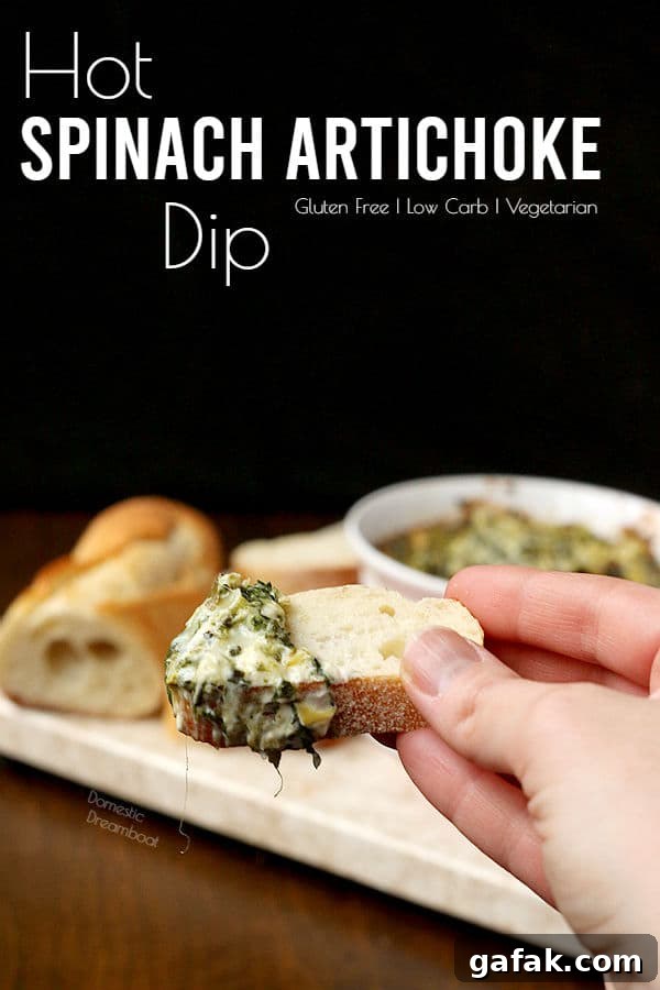 Served spinach artichoke dip