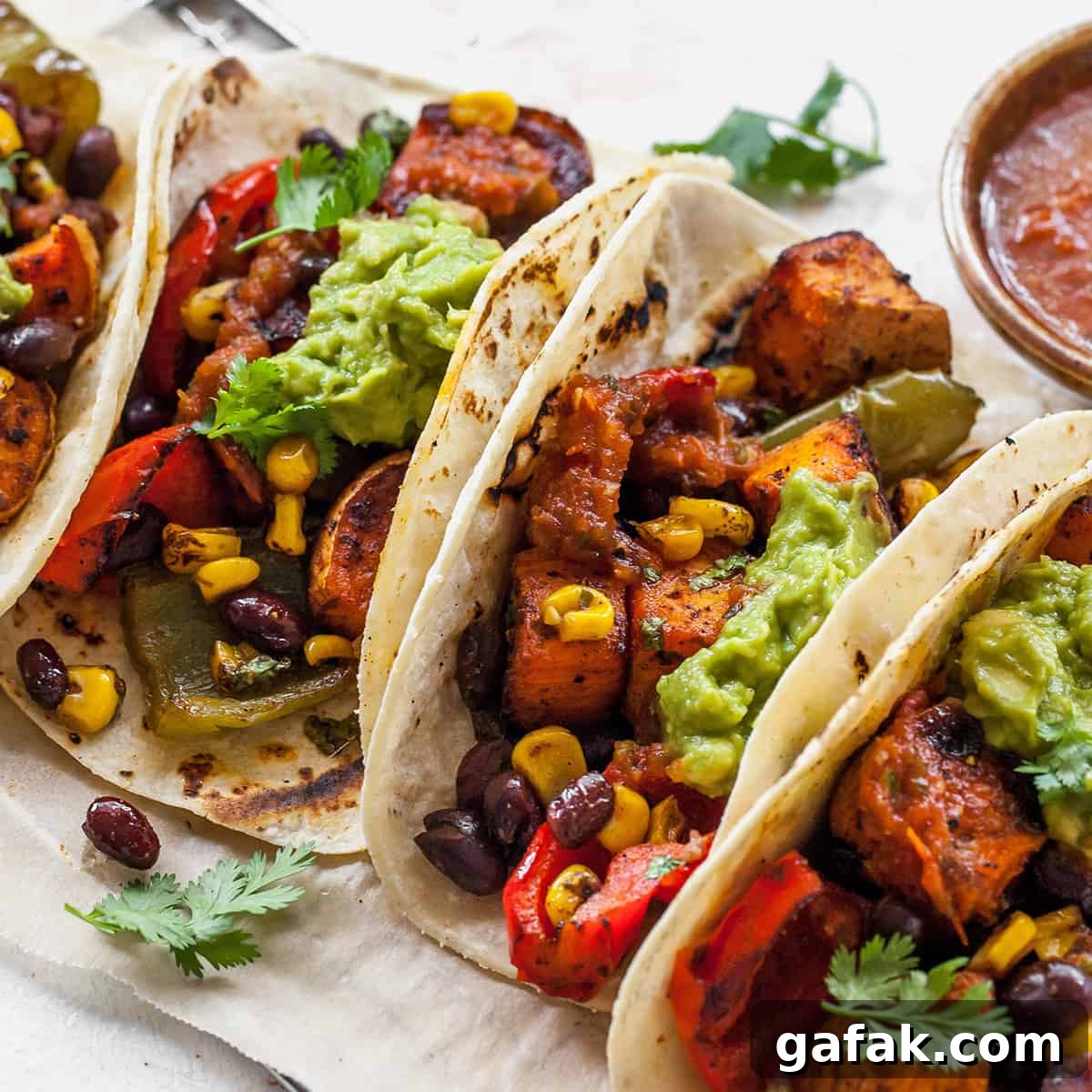 4 sweet potato tacos with guacamole