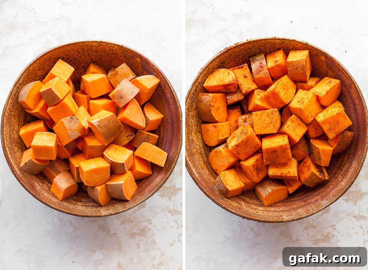 two photos showing how to make Black Bean Sweet Potato Tacos