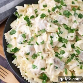 Close up of Leftover Turkey Pasta on a black plate