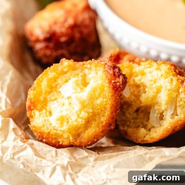 Hush puppy torn in half.