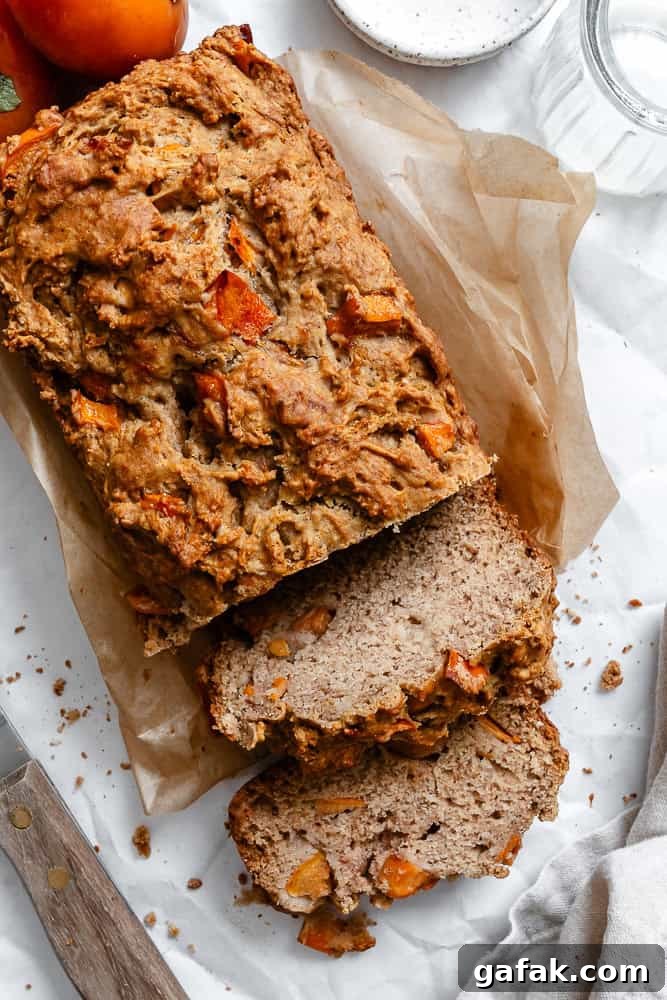 completed Easy Persimmon Bread on parchment paper