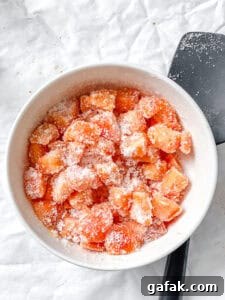 process shot showing persimmon in a bowl