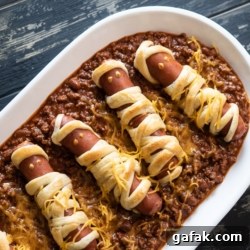 Chili Cheese Mummy Hot Dogs Recipe for Halloween Appetizer ideas @bestrecipebox