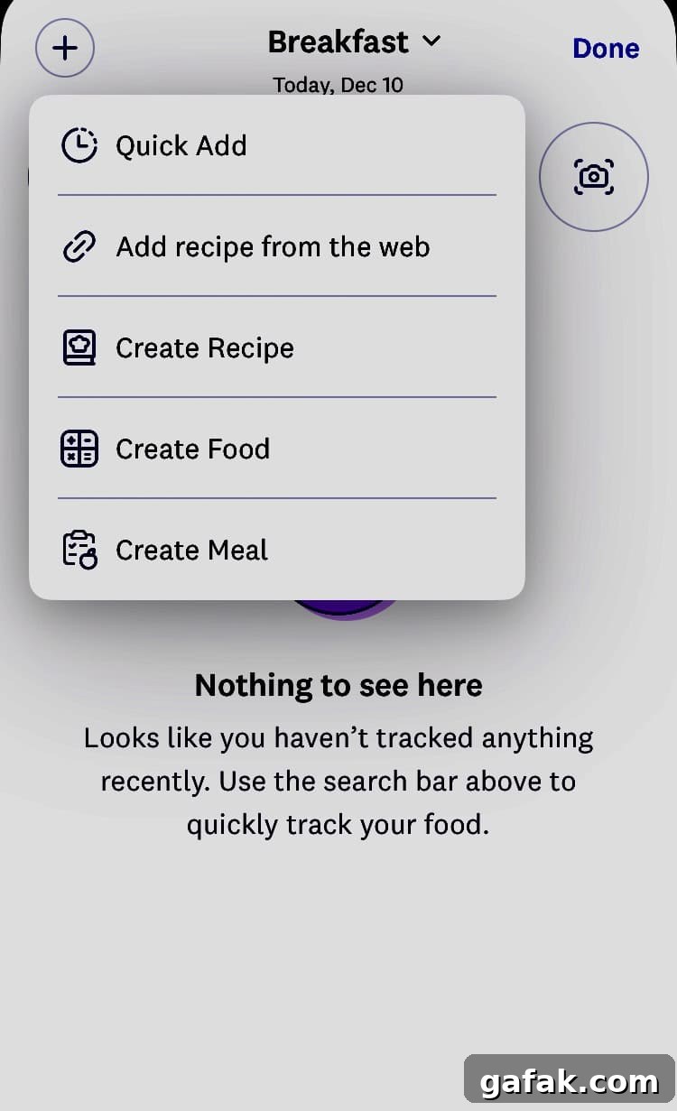 Screenshot of WW food tracker app.