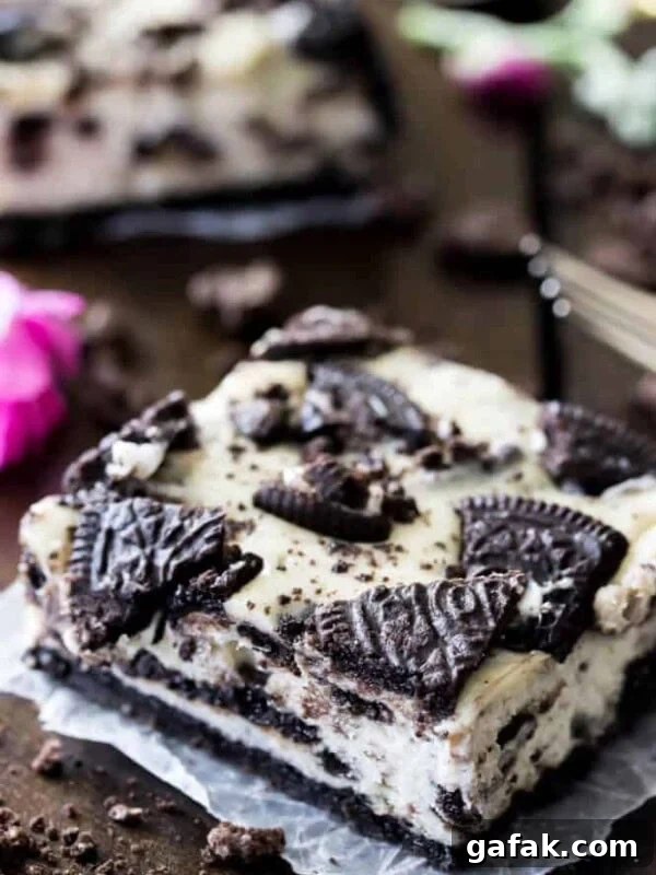 Oreo cheesecake bar square cut out
