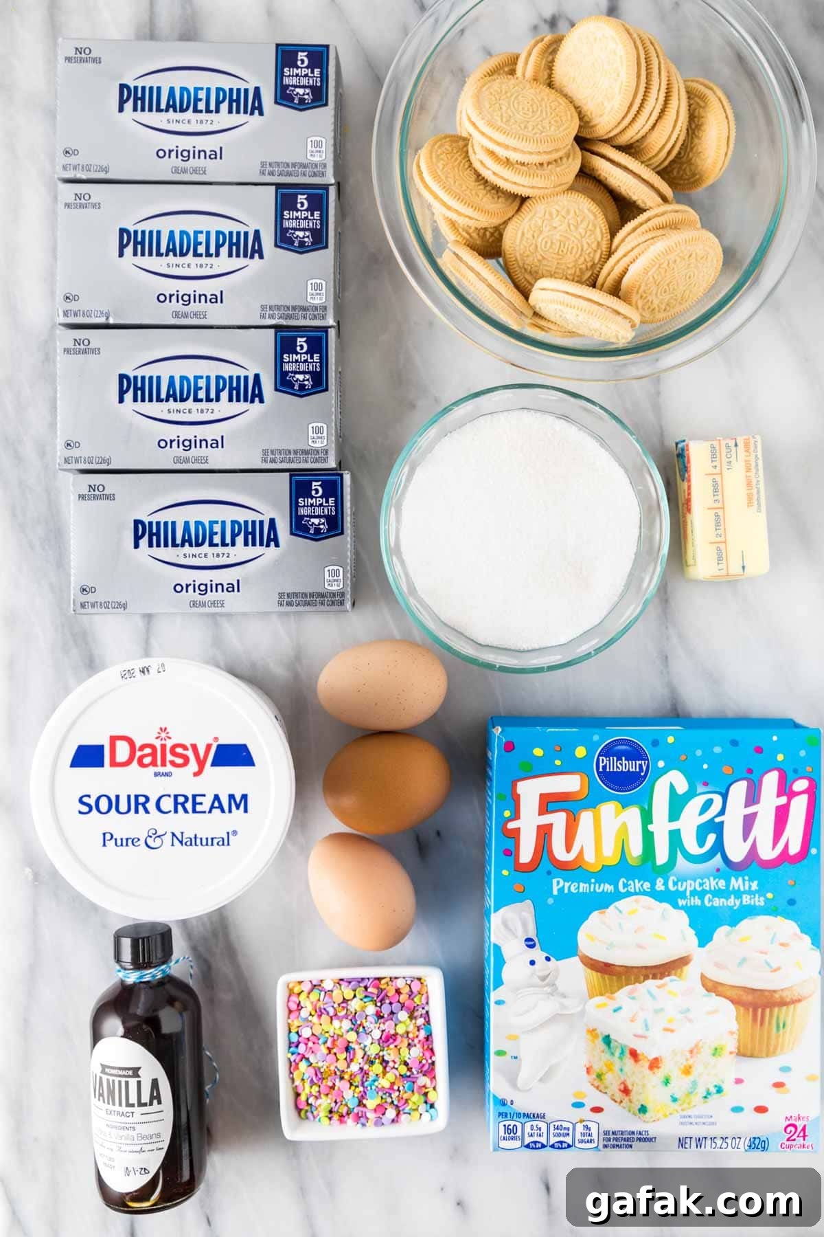 Ingredients for Funfetti cheesecake bars