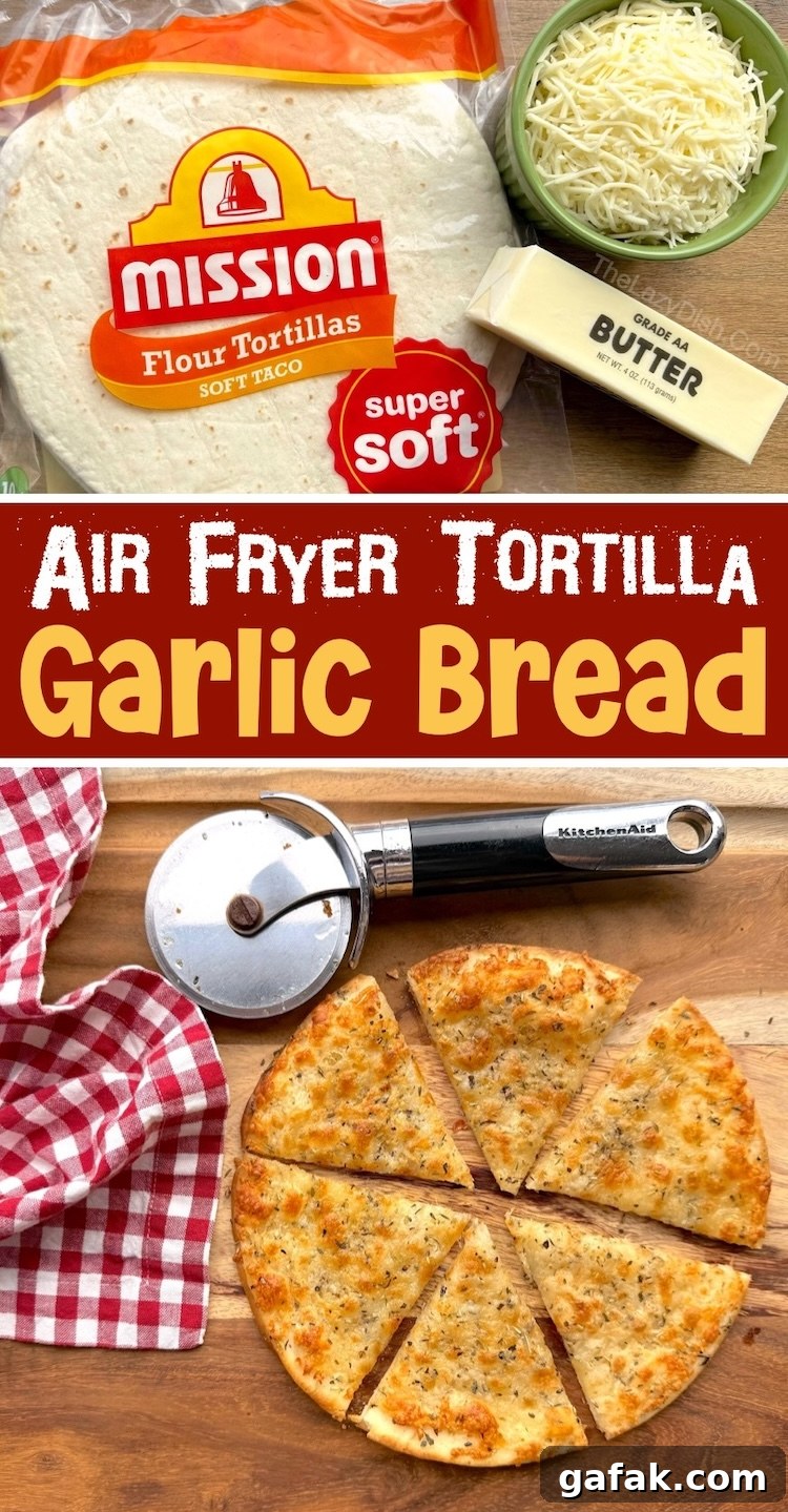 An easy way to make last minute garlic bread in your air fryer with flour tortillas!