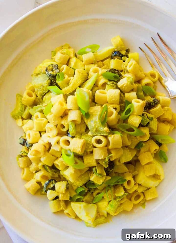 Macaroni salad on a plate.